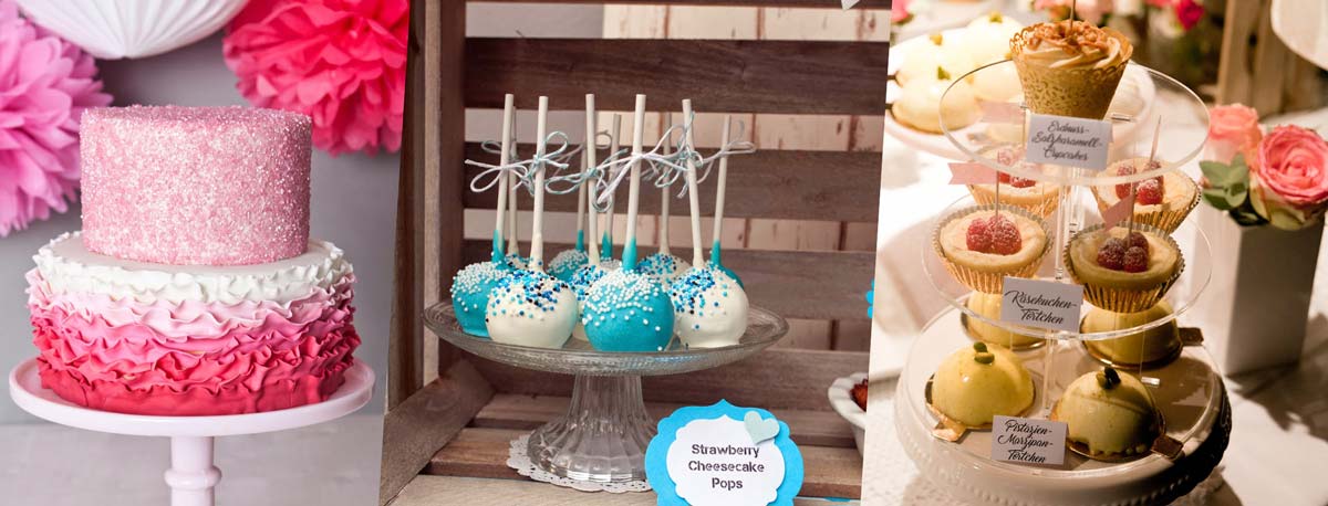 3er Kombination aus Torte, Cakepops und einer Etagere mit Törtchen