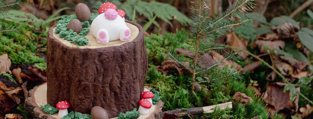 3D Ostertorte in Baumstumpfoptik mit Hasenpopo